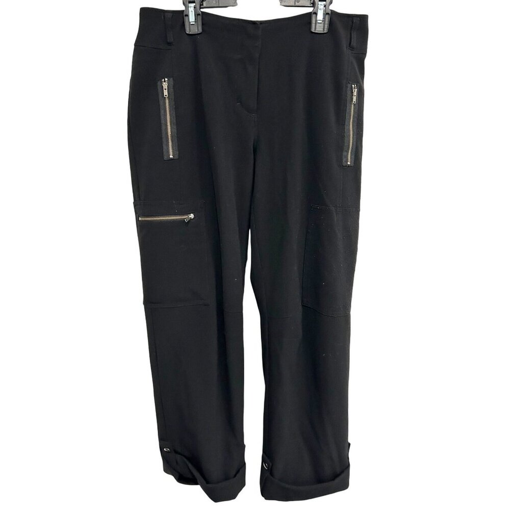 Chicos Black Utility Pants With Zipper Pockets & Cuffed Hems Size S